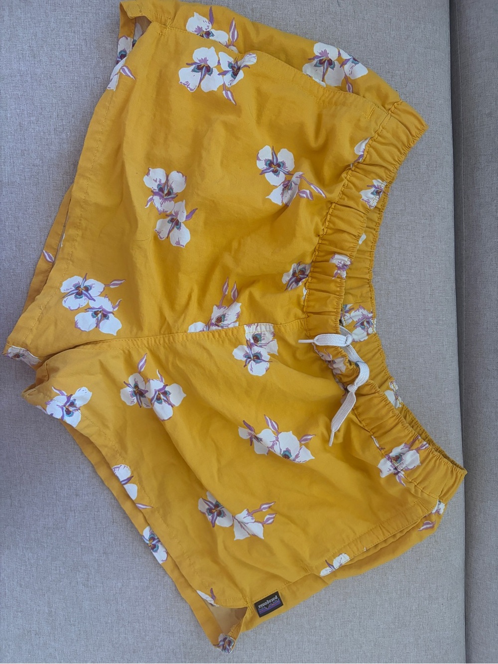 Patagonia Mustard Yellow Floral Athletic Shorts